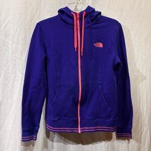 THE NORTH FACE WOMEN SIZE MEDIUM BLUE & PINK FULL ZIP HOODIE SWEATSHIRT